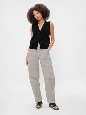 Gap High Rise Barrel Khakis New Off White Stripe NWT 6P